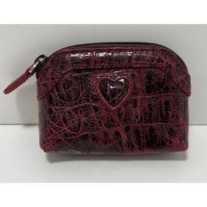 BRIGHTON Red Leather Coin Purse Wallet Croc Heart Zipper Wine